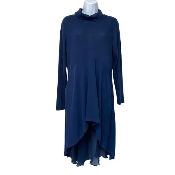 Soft Surroundings | Dresses | Soft Surroundings Navy Blue Long Sleeve  Turtleneck High Low Midi Dress M | Poshmark